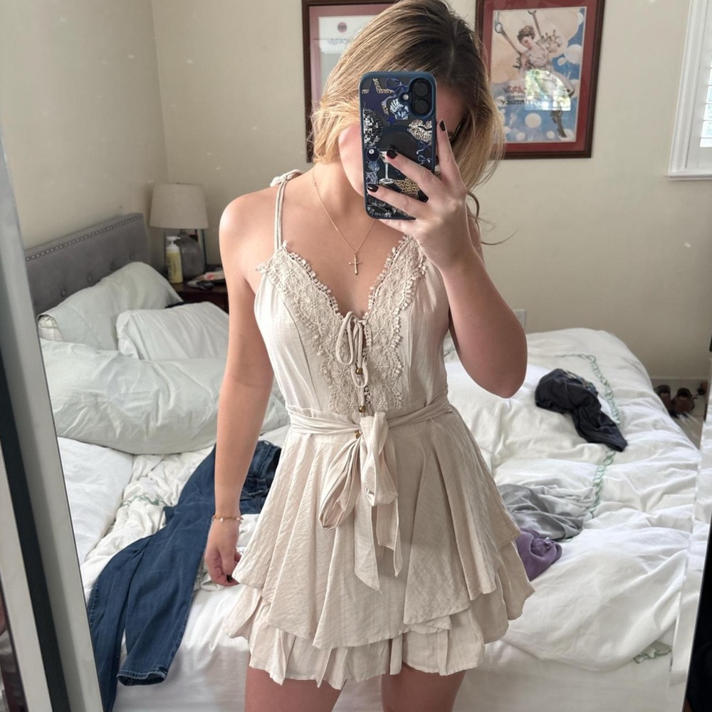 Cream Lace Trim Romper